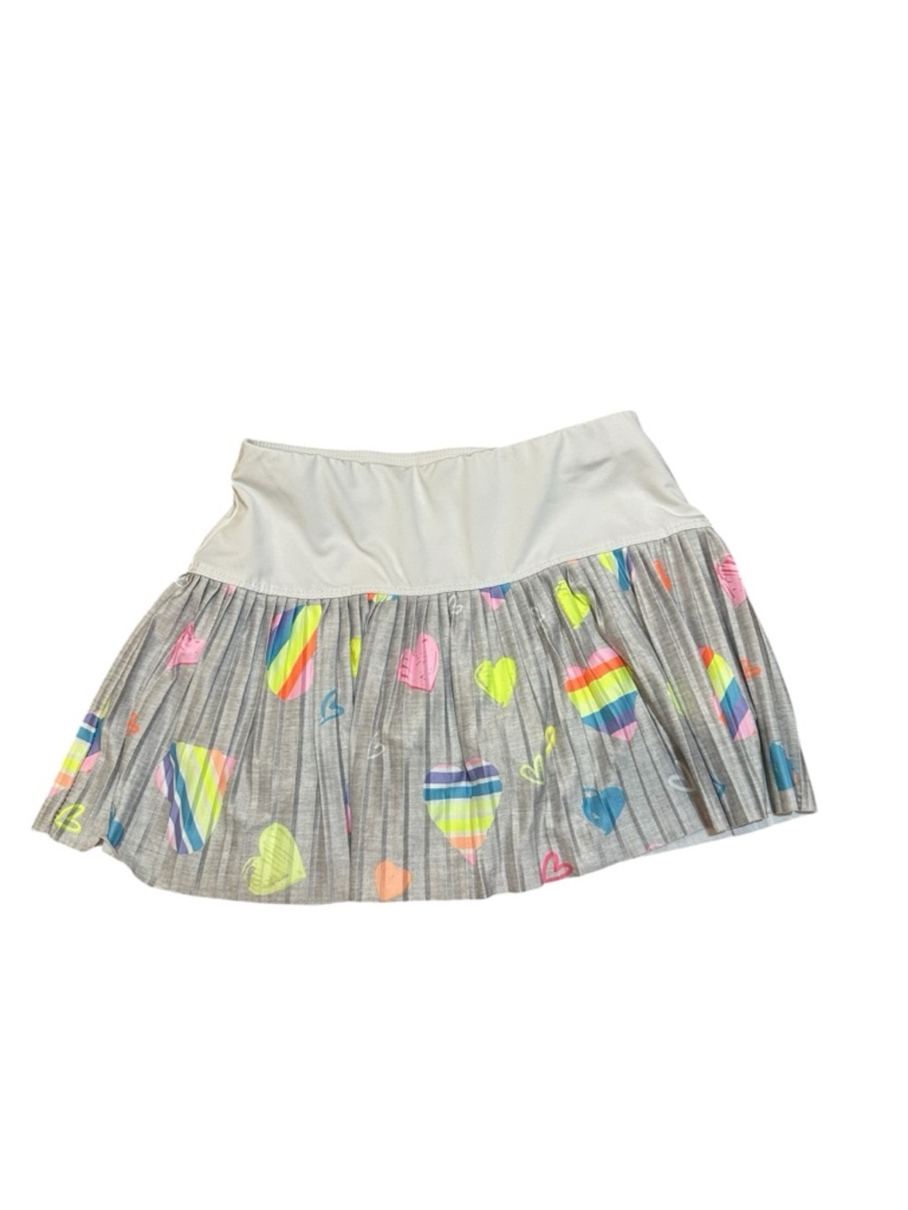 Lucky in Love Girls Pleated Tennis/Golf Skirt w/ Rainbow Heart Print, Small, 7-8
